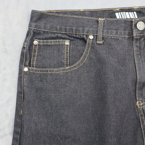 Code One Pants Mens 36 Black High Rise Flat Front Dark Wash Denim Jeans - Picture 10 of 16